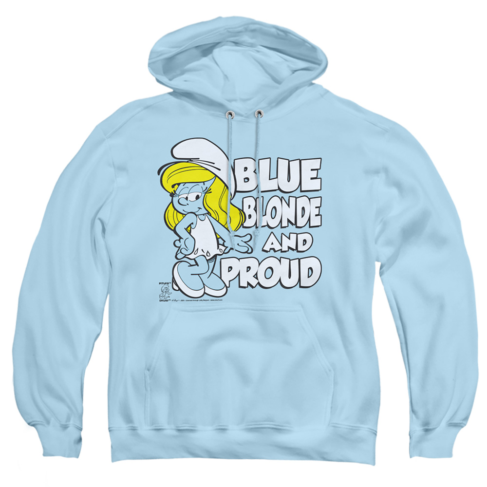SMRF285-AFTH-2 Smurfs & Blue, Blonde & Proud-Adult Pull-Over Hoodie, Light Blue - Medium