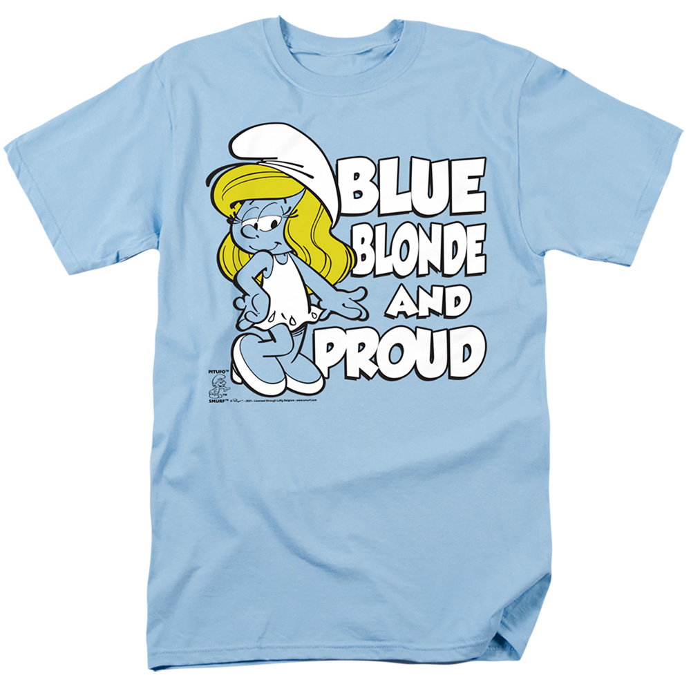 SMRF285-AT-2 Smurfs & Blue, Blonde & Proud Short Sleeve Adult 18-1 T-Shirt, Light Blue - Medium