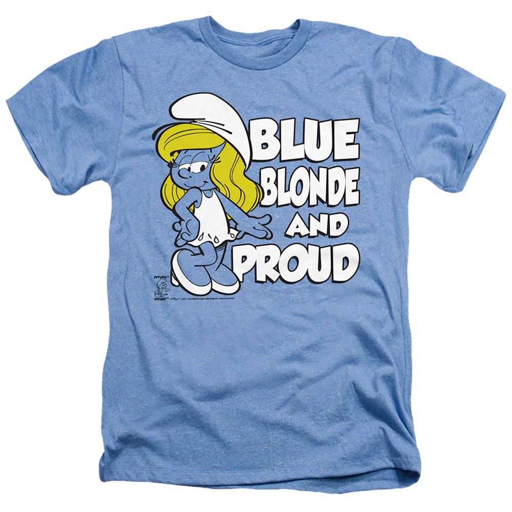 SMRF285-HA-2 Smurfs & Blue, Blonde & Proud-Adult Heather T-Shirt, Light Blue - Medium