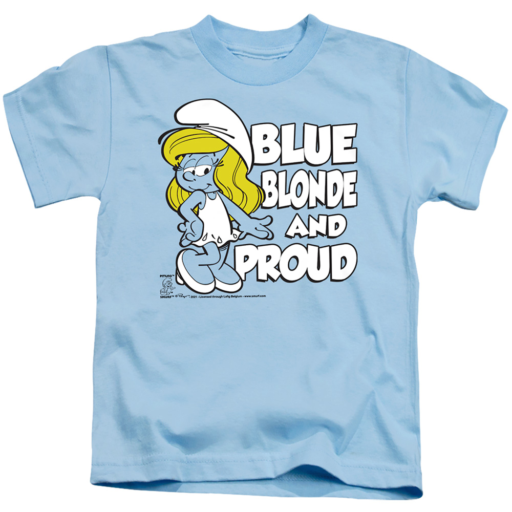 SMRF285-KT-2 Smurfs & Blue, Blonde & Proud Short Sleeve Juvenile 18-1 T-Shirt, Light Blue - Medium 5-6
