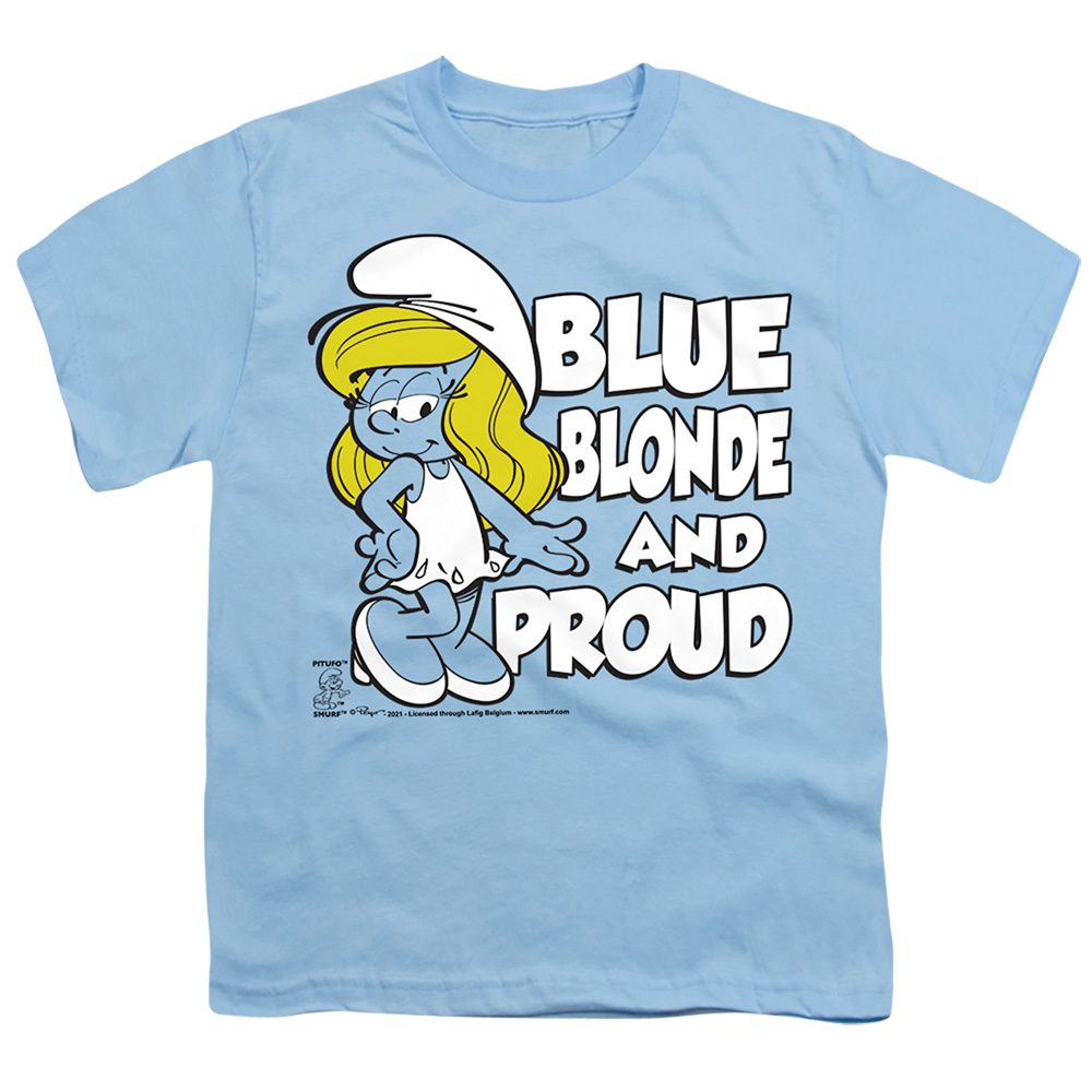SMRF285-YT-2 Smurfs & Blue, Blonde & Proud Short Sleeve Youth 18-1 T-Shirt, Light Blue - Medium