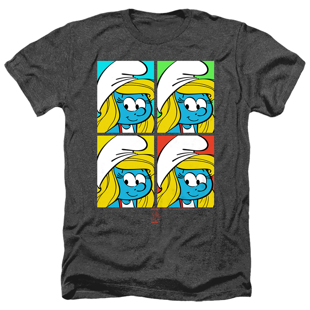 Smurfs & Tiles-Adult Heather T-Shirt, Black - Medium