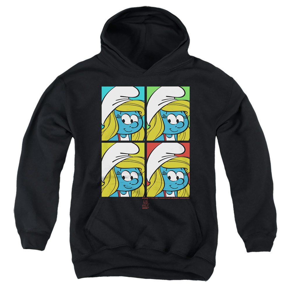 Smurfs & Tiles-Youth Pull-Over Hoodie, Black - Extra Large