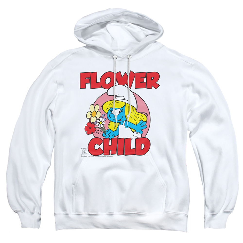 Smurfs & Flower Child-Adult Pull-Over Hoodie, White - 2X