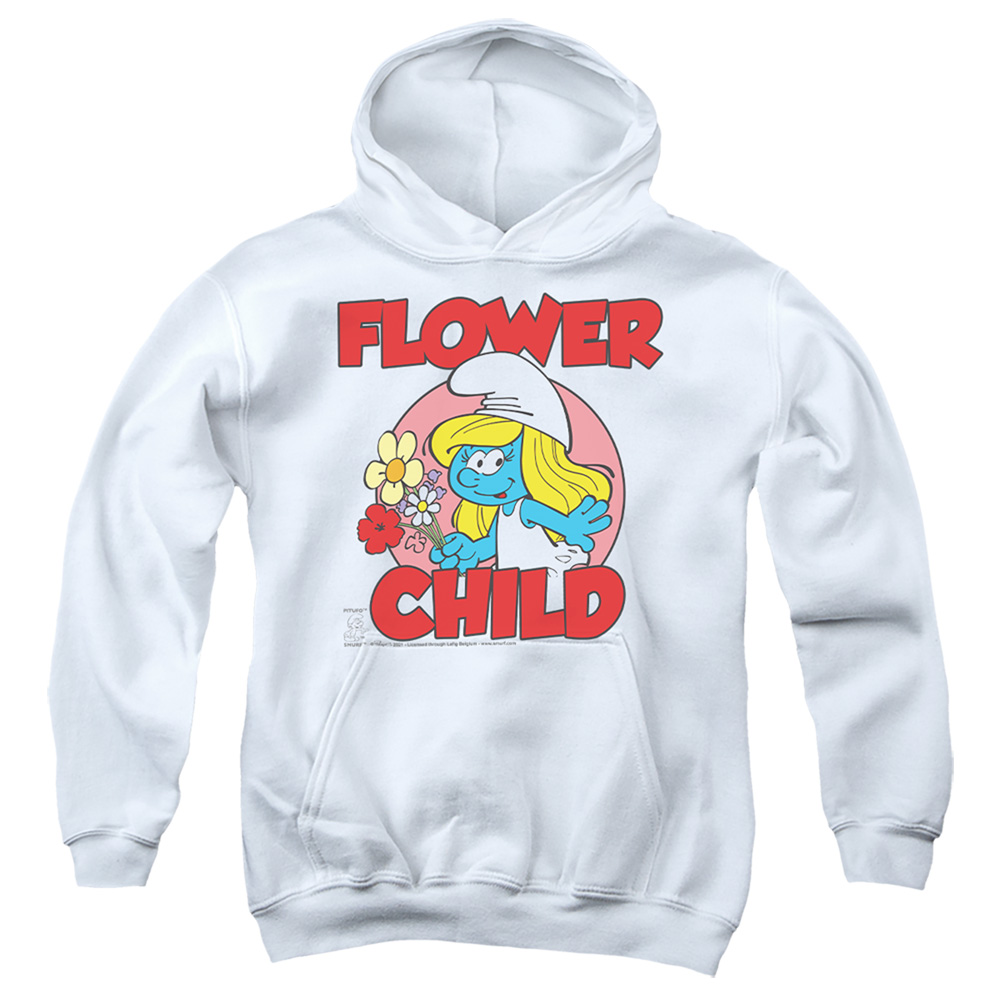 Smurfs & Flower Child-Youth Pull-Over Hoodie, White - Medium