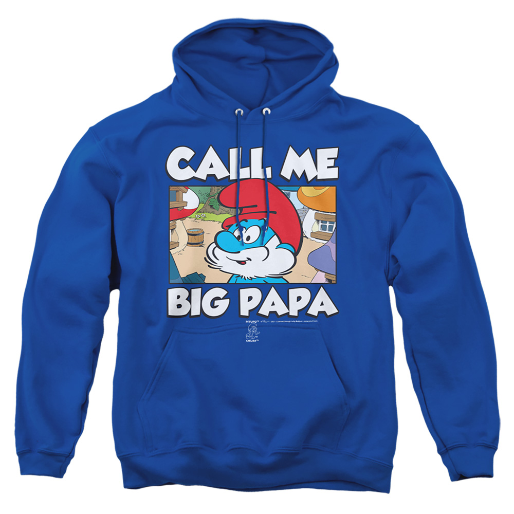 Smurfs & Call Me Big Papa-Adult Pull-Over Hoodie, Royal Blue - Medium