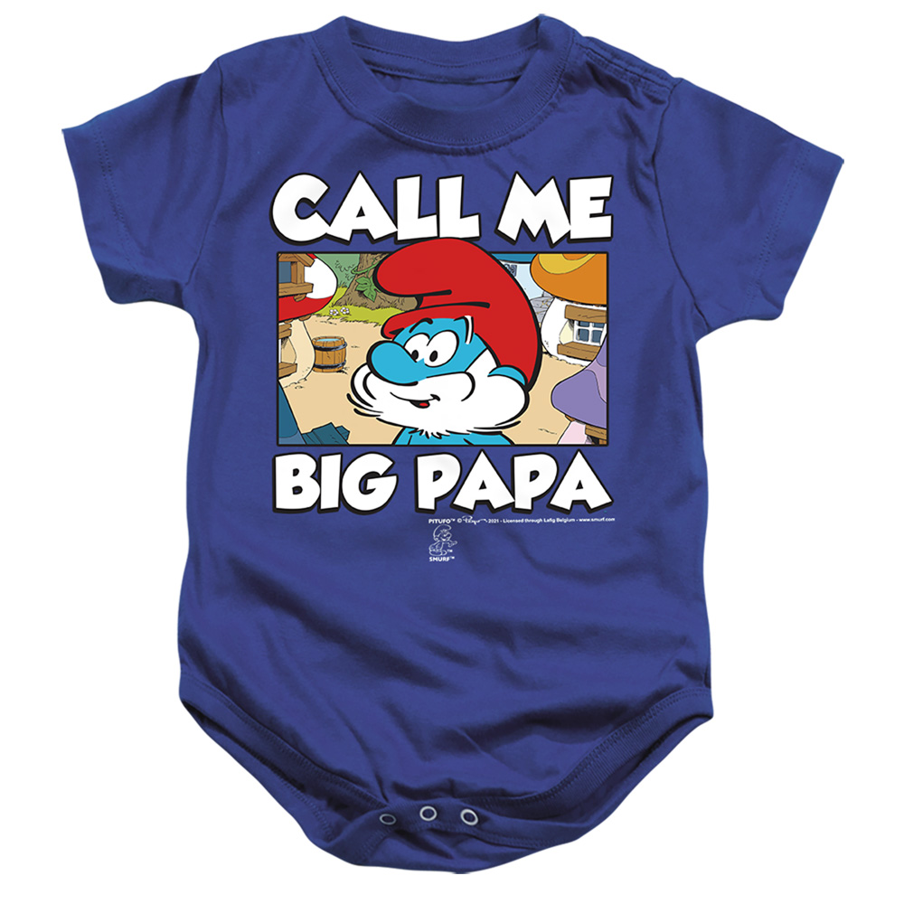 Smurfs & Call Me Big Papa-Infant Snapsuit, Royal Blue - Medium - 12 Month
