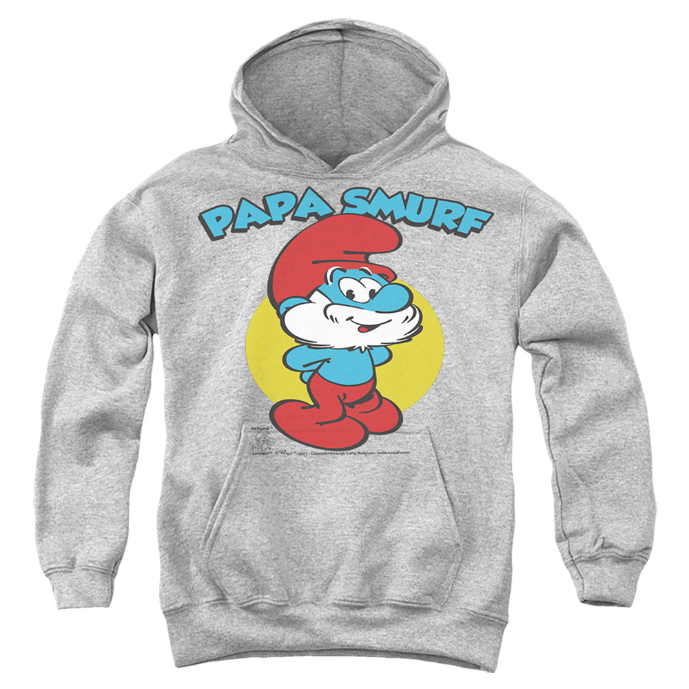 Smurfs & Papa Smurf-Youth Pull-Over Hoodie, Athletic Heather - Medium