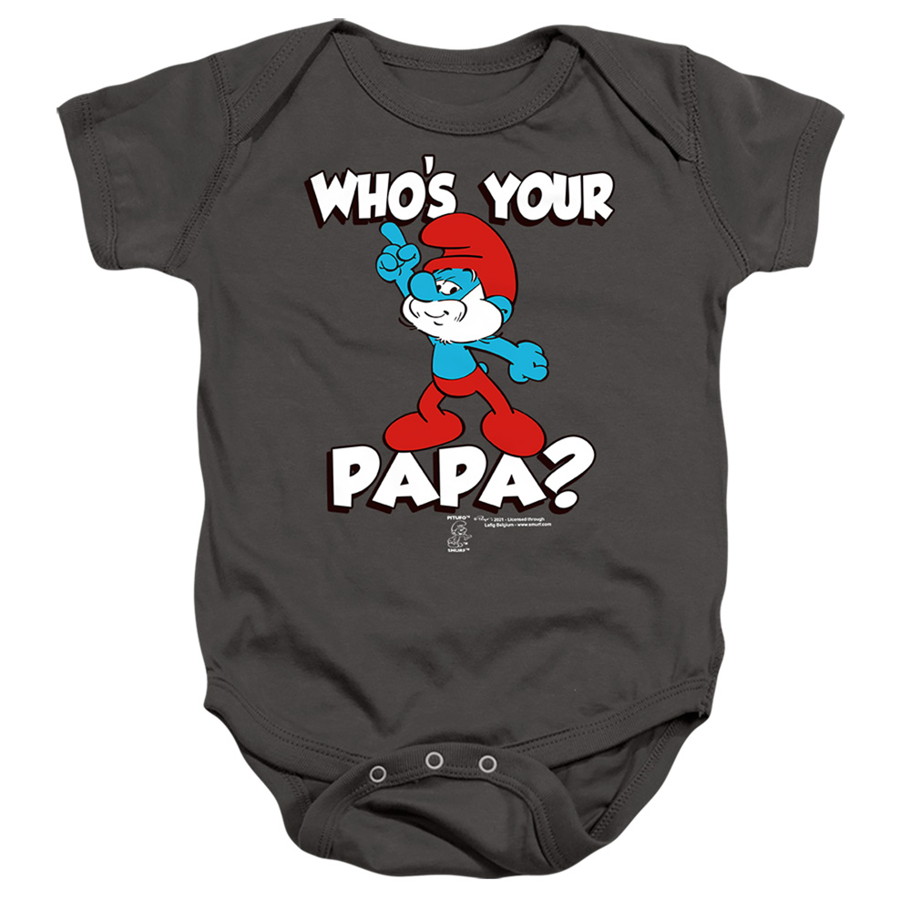 SMRF292-SS-2 Smurfs & Whos Your Papa-Infant Snapsuit, Charcoal - Medium - 12 Month