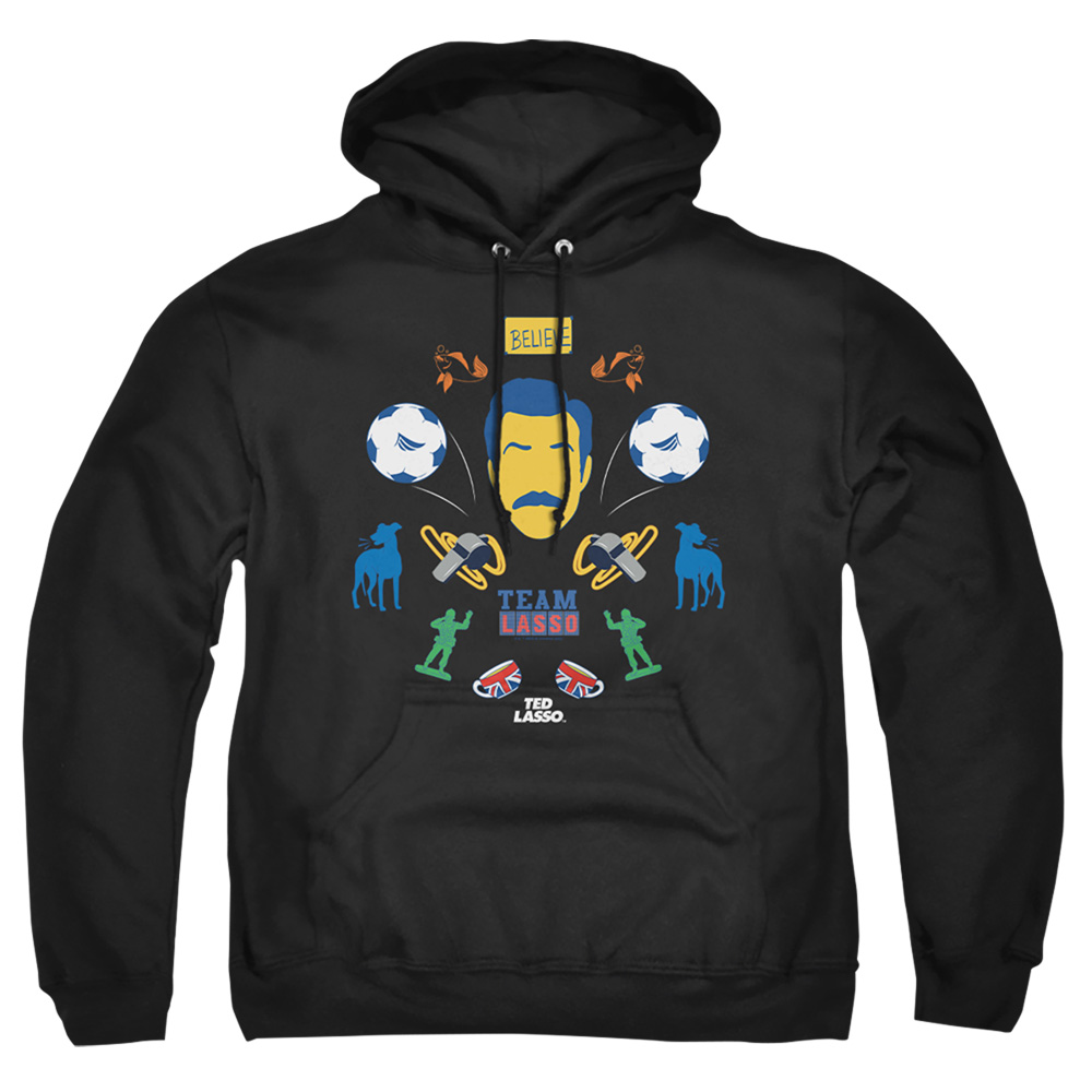 Ted Lasso & Ted Lasso Icon Collage-Adult Pull-Over Hoodie, Black - 2X