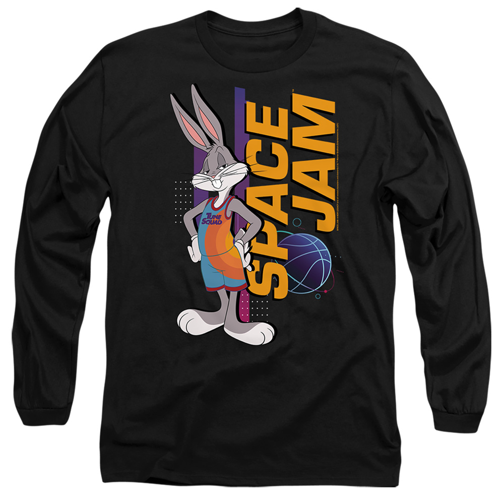 Space Jam 2 & Bugs Standing-Long Sleeve Adult 18-1 T-Shirt, Black - Small