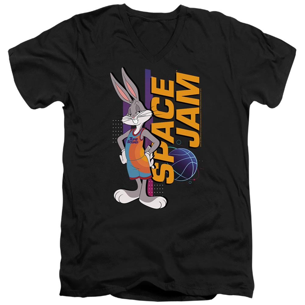 Space Jam 2 & Bugs Standing Short Sleeve Adult V-Neck 30-1 T-Shirt, Black - Medium