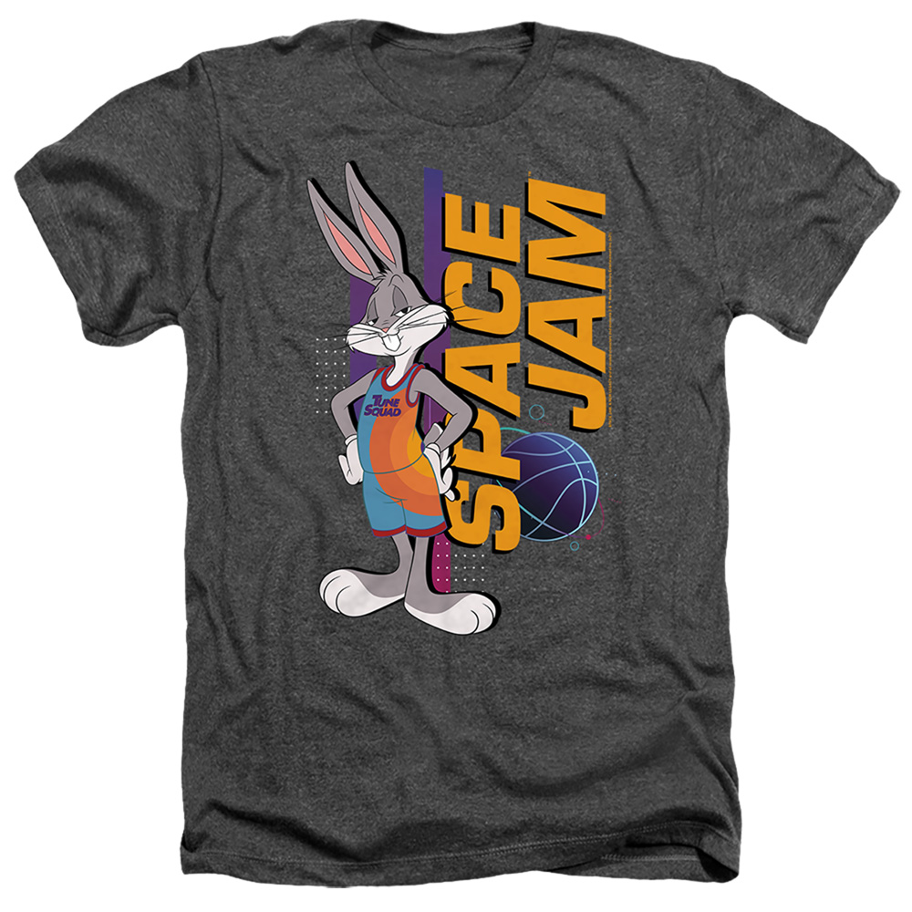 Space Jam 2 & Bugs Standing-Adult Heather T-Shirt, Black - Extra Large