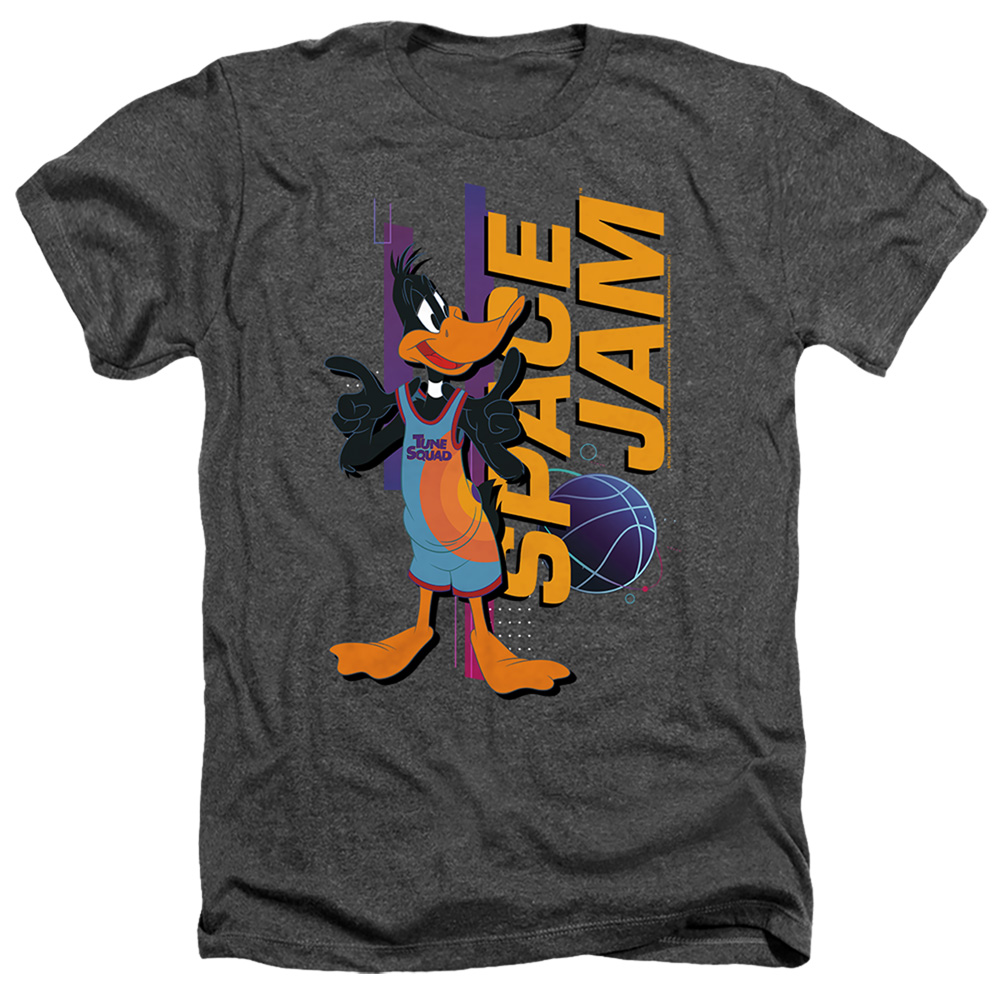 Space Jam 2 & Daffy Standing-Adult Heather T-Shirt, Black - Extra Large