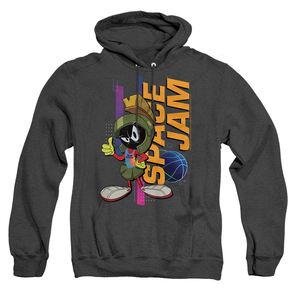 Space Jam 2 & Marvin Standing-Adult Heather Hoodie, Black - Medium