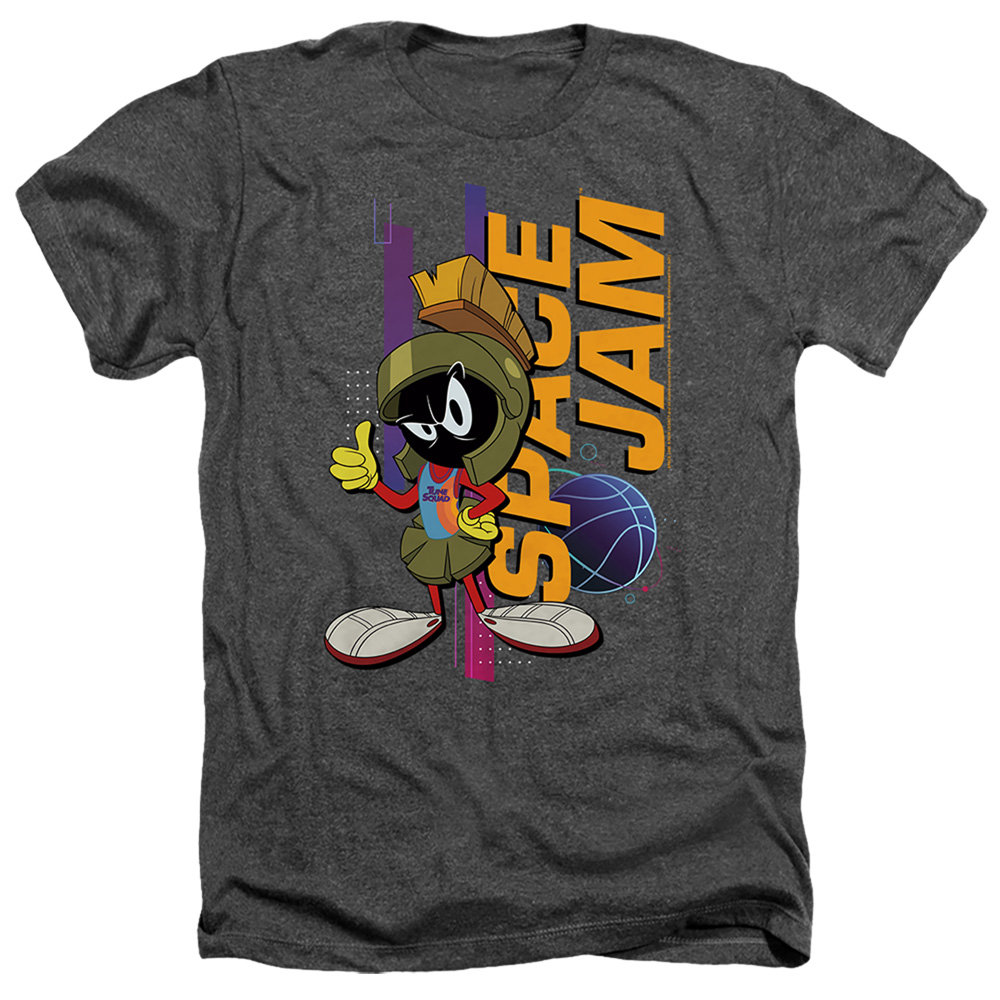 Space Jam 2 & Marvin Standing-Adult Heather T-Shirt, Black - 2X