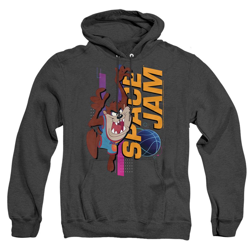 Space Jam 2 & Taz Standing-Adult Heather Hoodie, Black - Medium