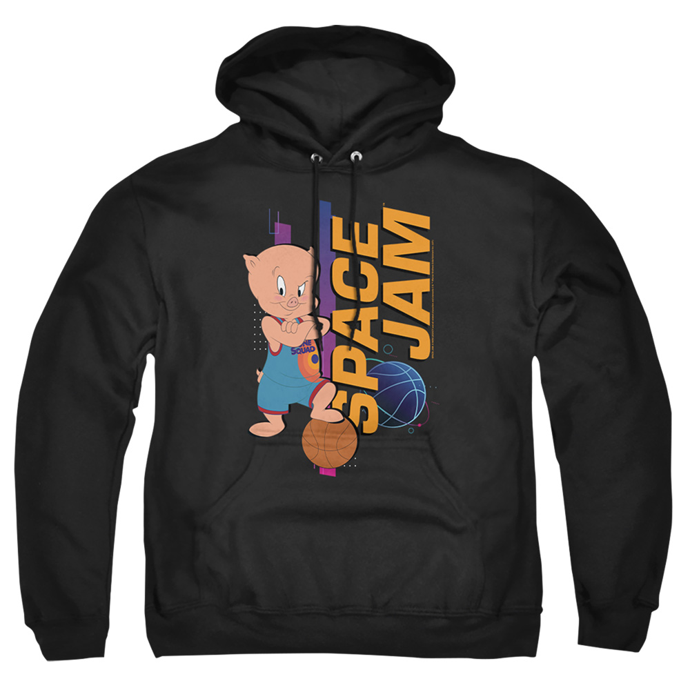 Space Jam 2 & Porky Standing-Adult Pull-Over Hoodie, Black - Extra Large