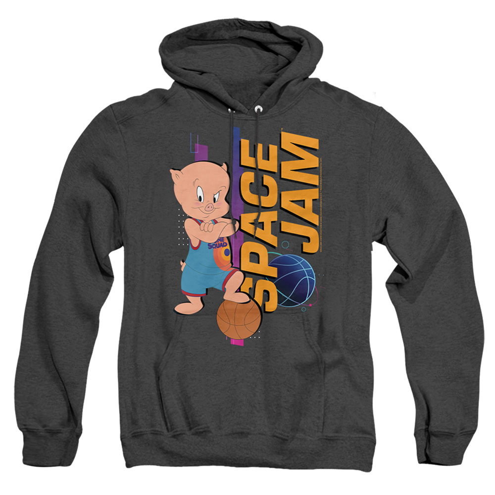 Space Jam 2 & Porky Standing-Adult Heather Hoodie, Black - Medium