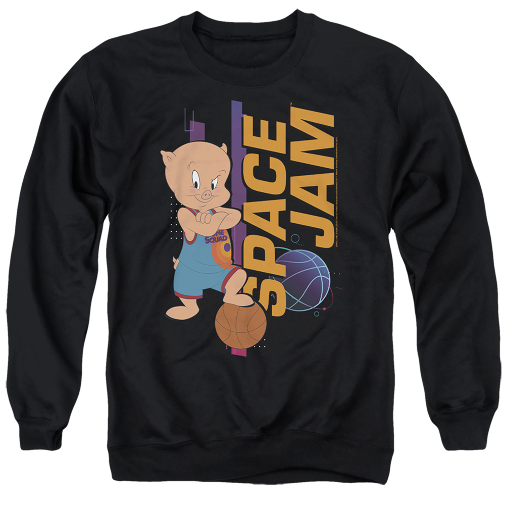 Space Jam 2 & Porky Standing-Adult Crewneck Sweatshirt, Black - 2X