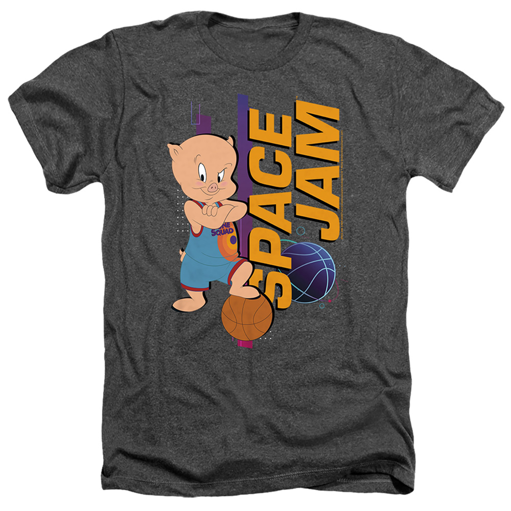 Space Jam 2 & Porky Standing-Adult Heather T-Shirt, Black - Medium