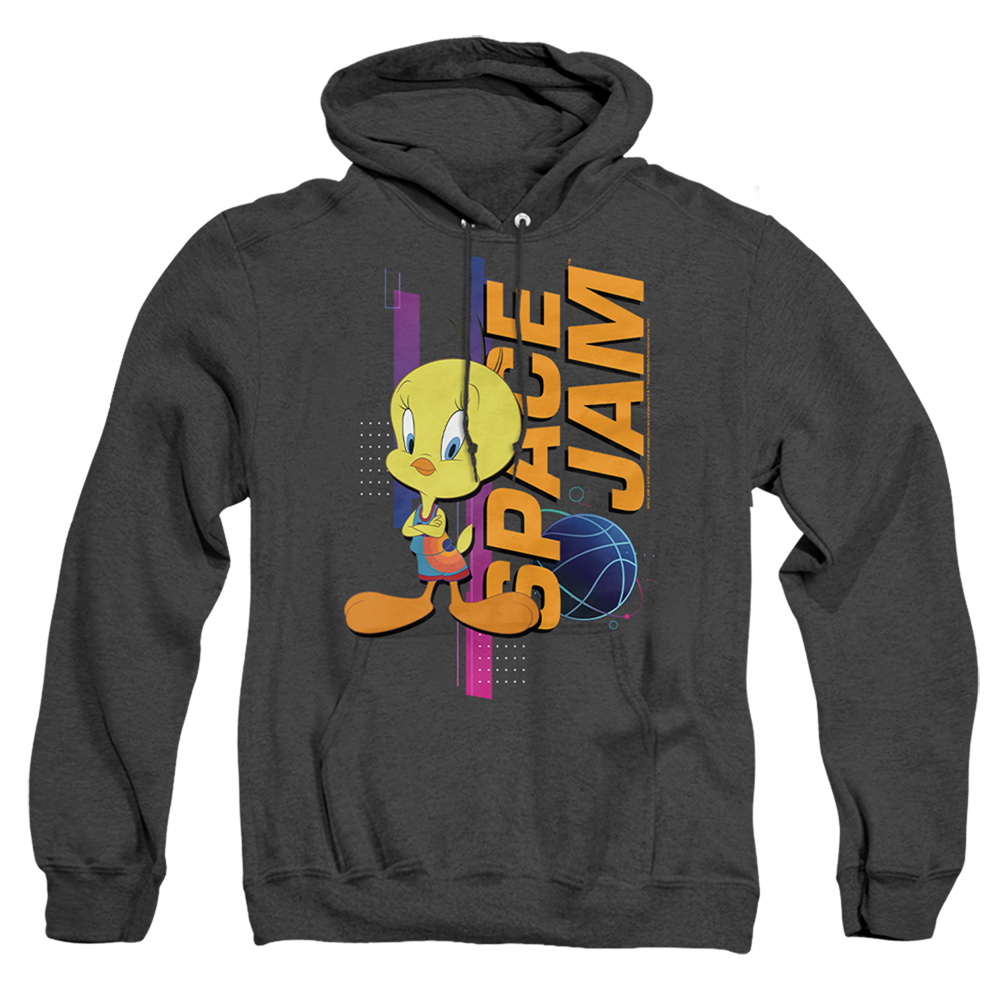 Space Jam 2 & Tweety Standing-Adult Heather Hoodie, Black - Medium