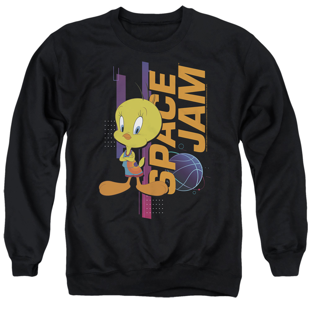 Space Jam 2 & Tweety Standing-Adult Crewneck Sweatshirt, Black - Large
