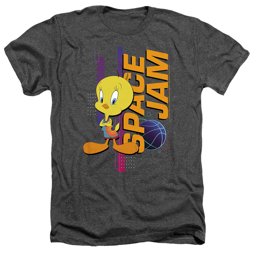 Space Jam 2 & Tweety Standing-Adult Heather T-Shirt, Black - Medium