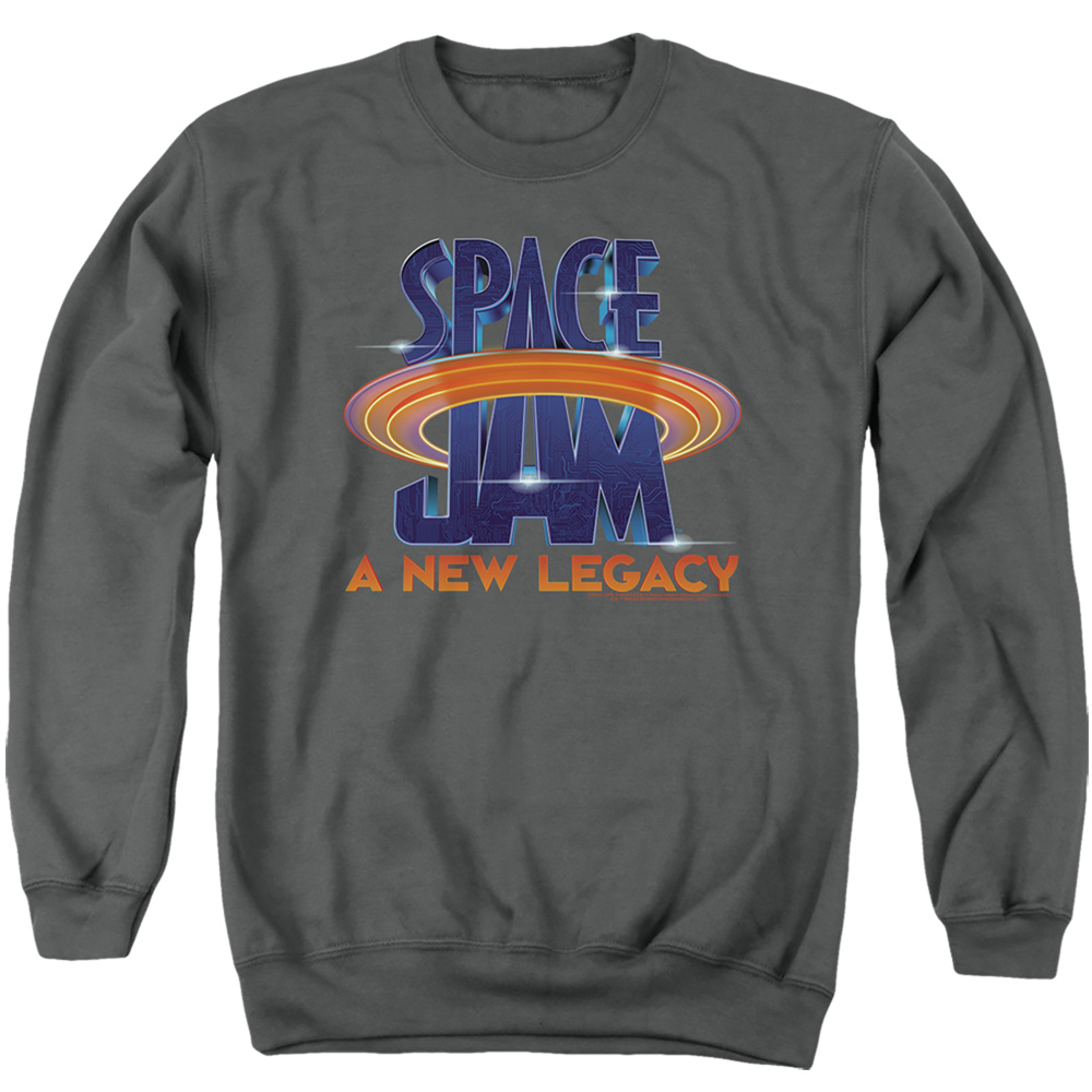 Space Jam 2 & Space Jam 2 Logo-Adult Crewneck Sweatshirt, Charcoal - Large
