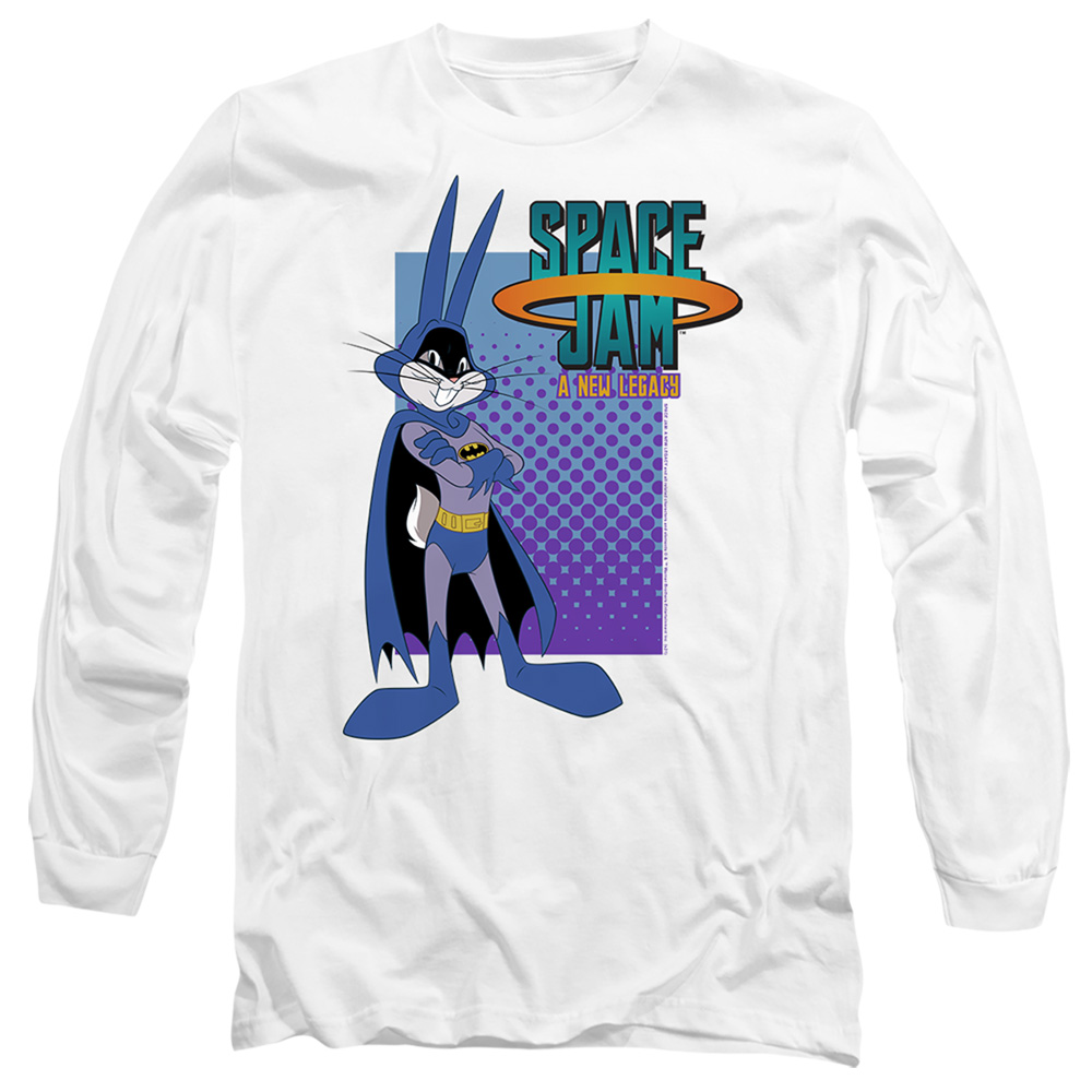 Space Jam 2 & Bugs Batman-Long Sleeve Adult 18-1 T-Shirt, White - Extra Large