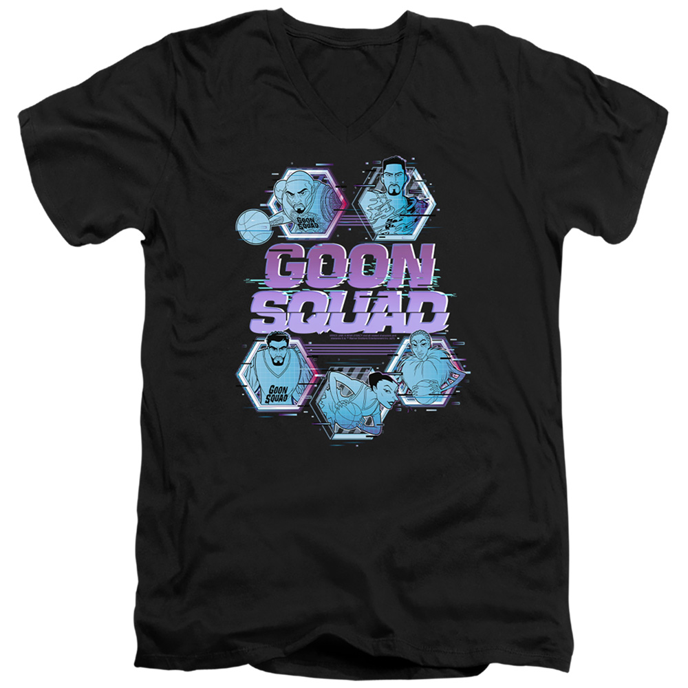 Space Jam 2 & Goon Squad Tech Short Sleeve Adult V-Neck 30-1 T-Shirt, Black - Medium