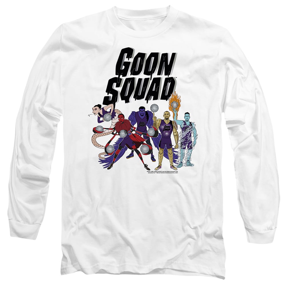 Space Jam 2 & Goon Squad Group-Long Sleeve Adult 18-1 T-Shirt, White - Medium
