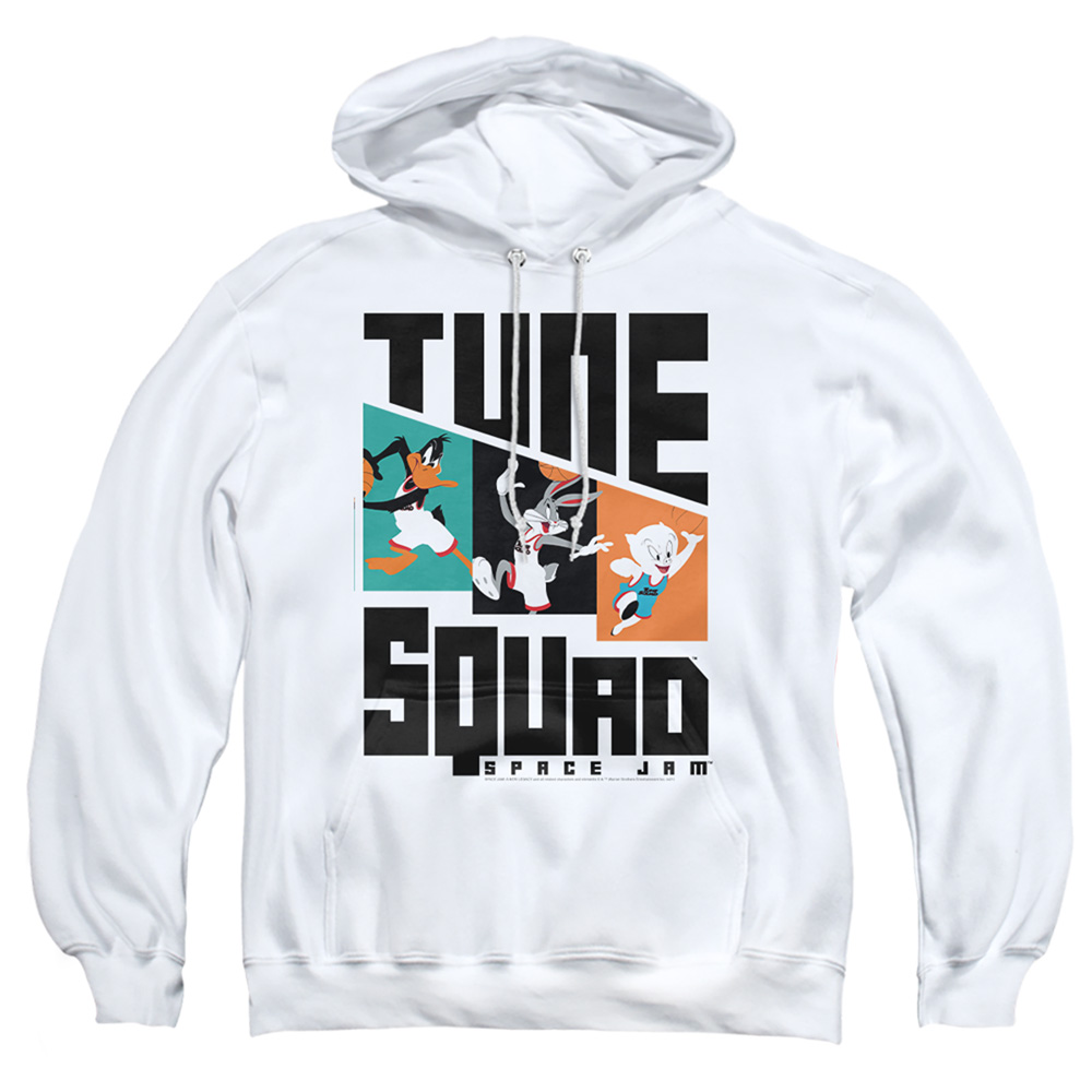 Space Jam 2 & Tune Squad Pattern Characters-Adult Pull-Over Hoodie, White - Extra Large