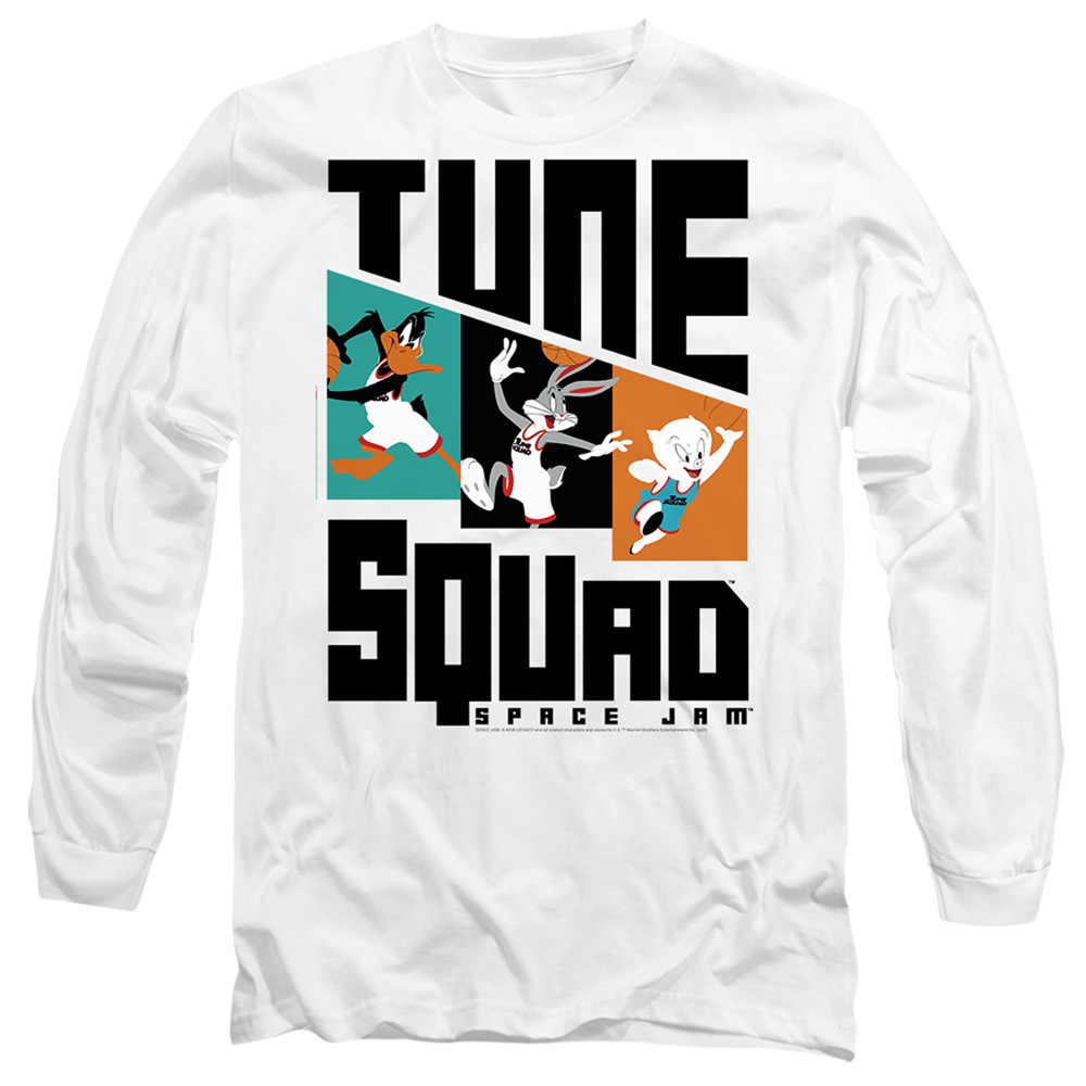 Space Jam 2 & Tune Squad Pattern Characters-Long Sleeve Adult 18-1 T-Shirt, White - Extra Large