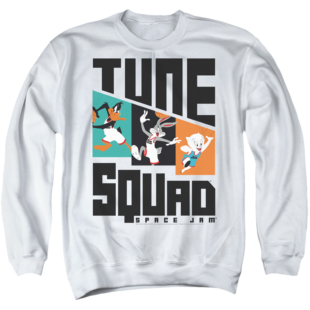 Space Jam 2 & Tune Squad Pattern Characters-Adult Crewneck Sweatshirt, White - 2X