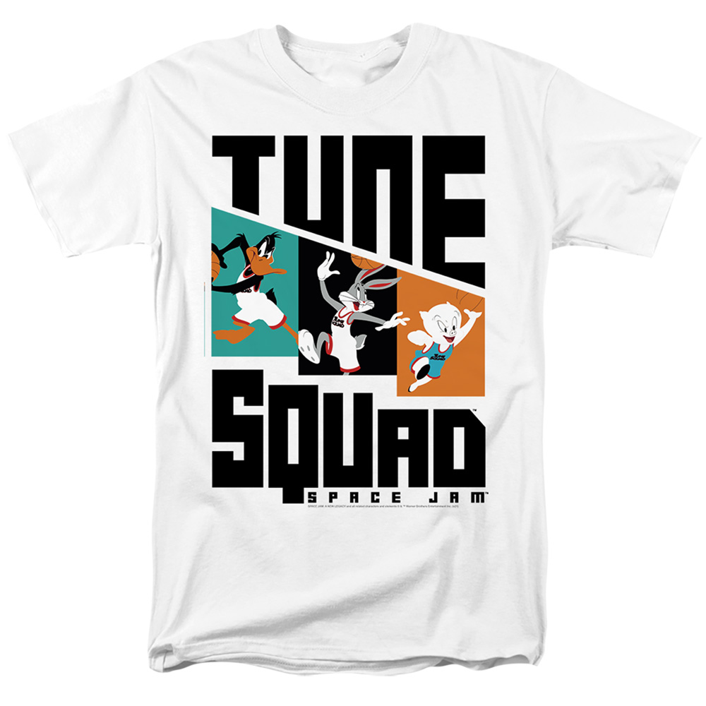Space Jam 2 & Tune Squad Pattern Characters Short Sleeve Adult 18-1 T-Shirt, White - Medium