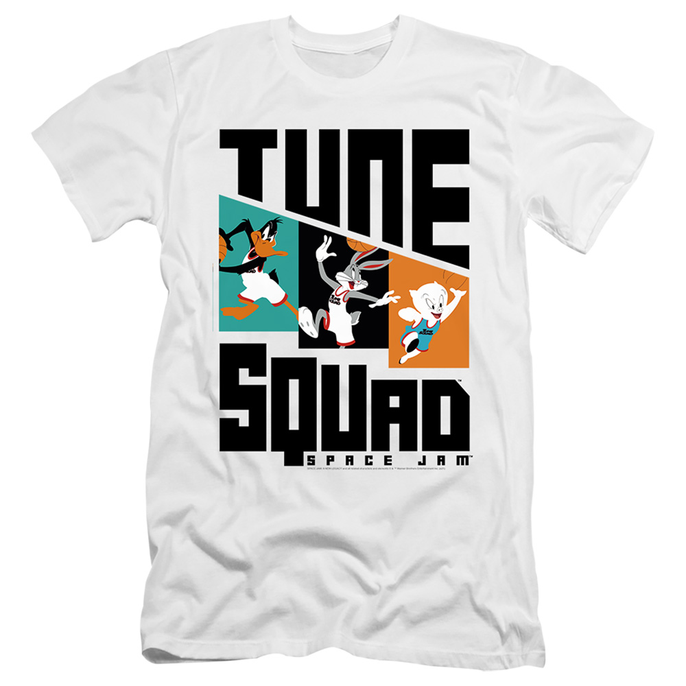 WBM1648-PSF-2 Space Jam 2 & Tune Squad Pattern Characters-HBO Short Sleeve Adult 30-1 T-Shirt, White - Medium