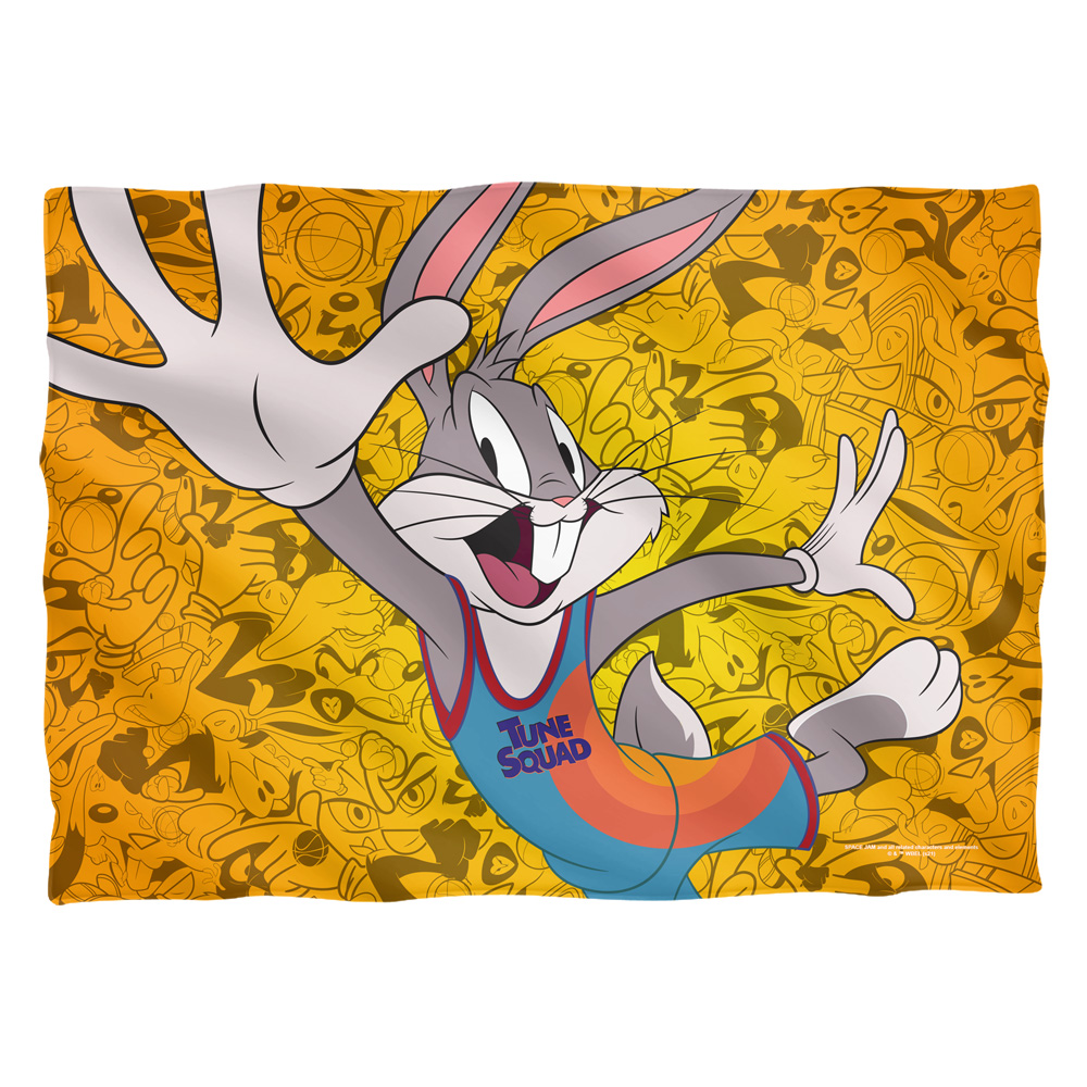 WBM1662FB-PLO1-20x28 20 x 28 in. Space Jam 2 & Bugs Jumping Front & Back-Pillow Case, White