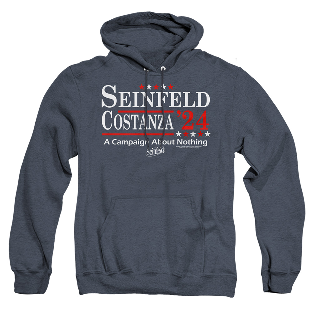 Seinfeld & Election Tee Adult Heather Hoodie, Navy - Medium