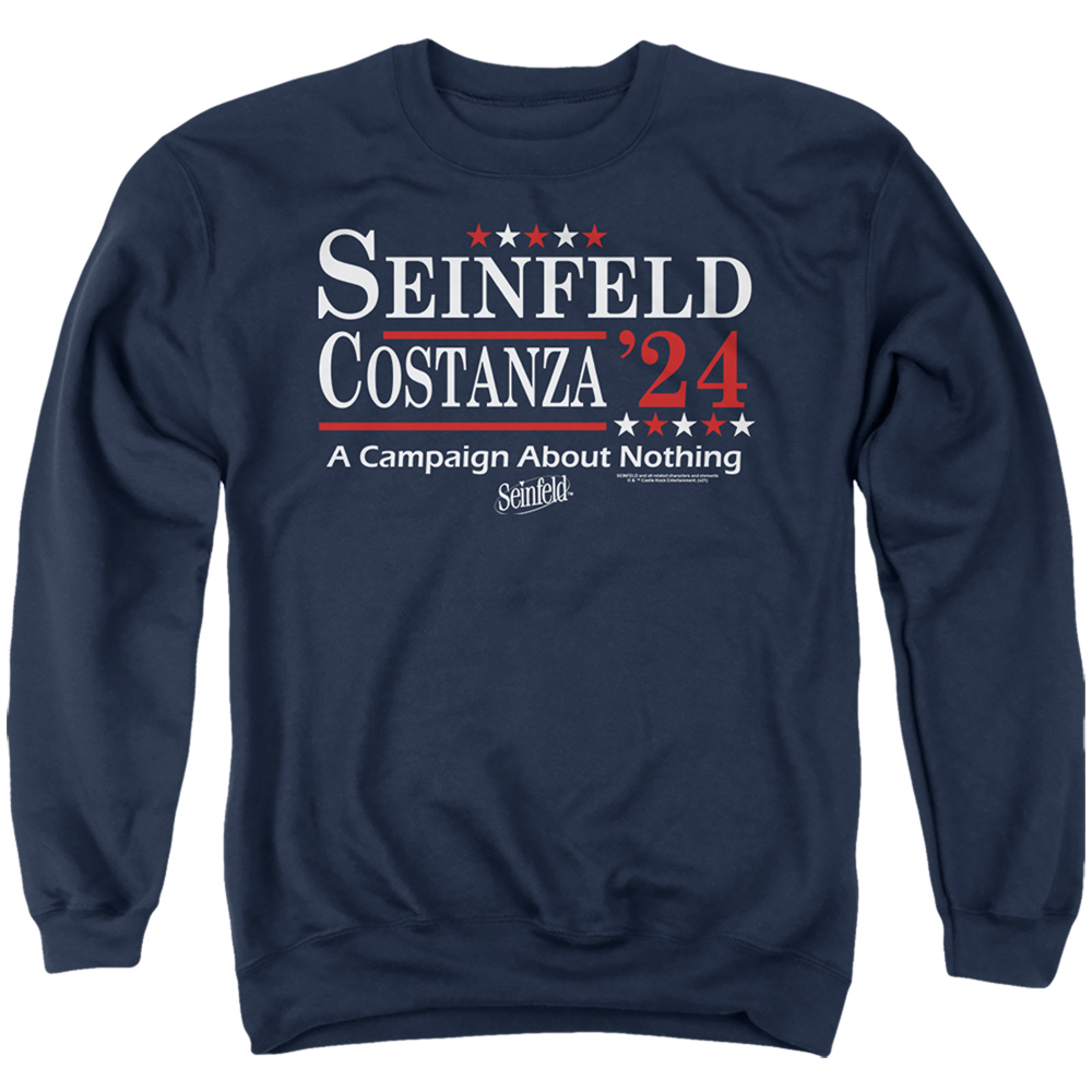 Seinfeld & Election Tee Adult Crewneck Sweatshirt, Navy - Extra Large