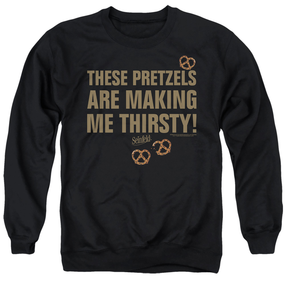 Seinfeld & Pretzels Thirsty-Adult Crewneck Sweatshirt, Black - Medium