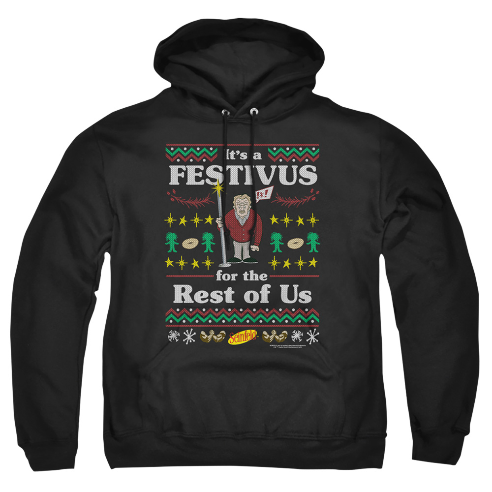 Seinfeld & Festive Festivus-Adult Pull-Over Hoodie, Black - Medium
