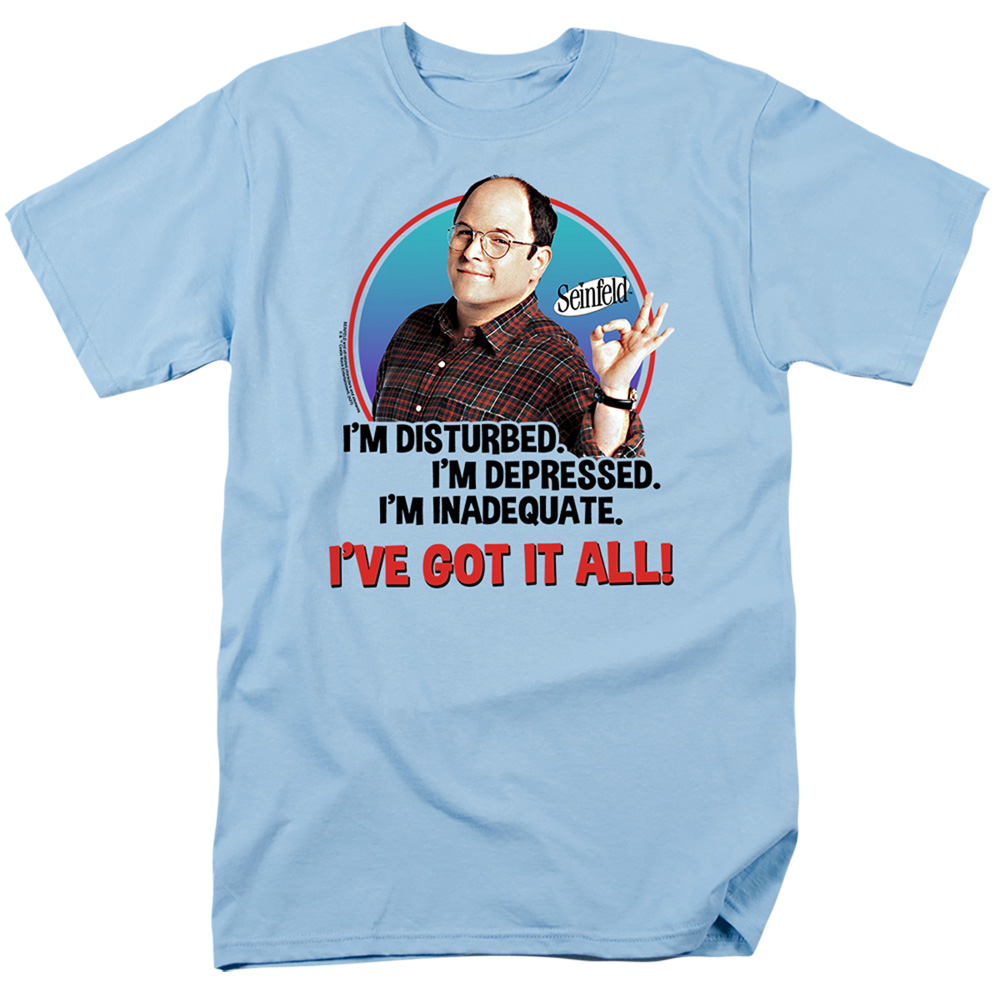 WBT1227-AT-2 Seinfeld & George All Short Sleeve Adult 18-1 T-Shirt, Light Blue - Medium