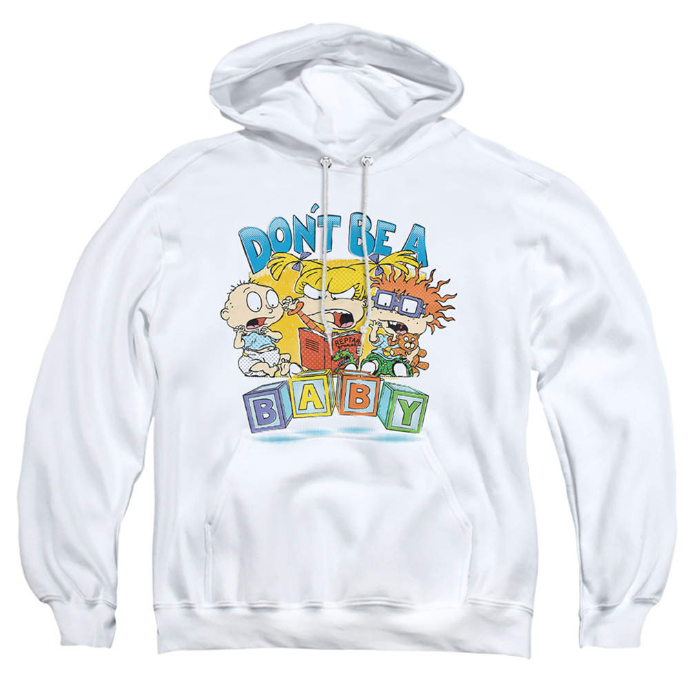 NICK231-AFTH-1 Rugrats & Dont Be A Baby Blocks-Adult Pull-Over Hoodie, White - Small