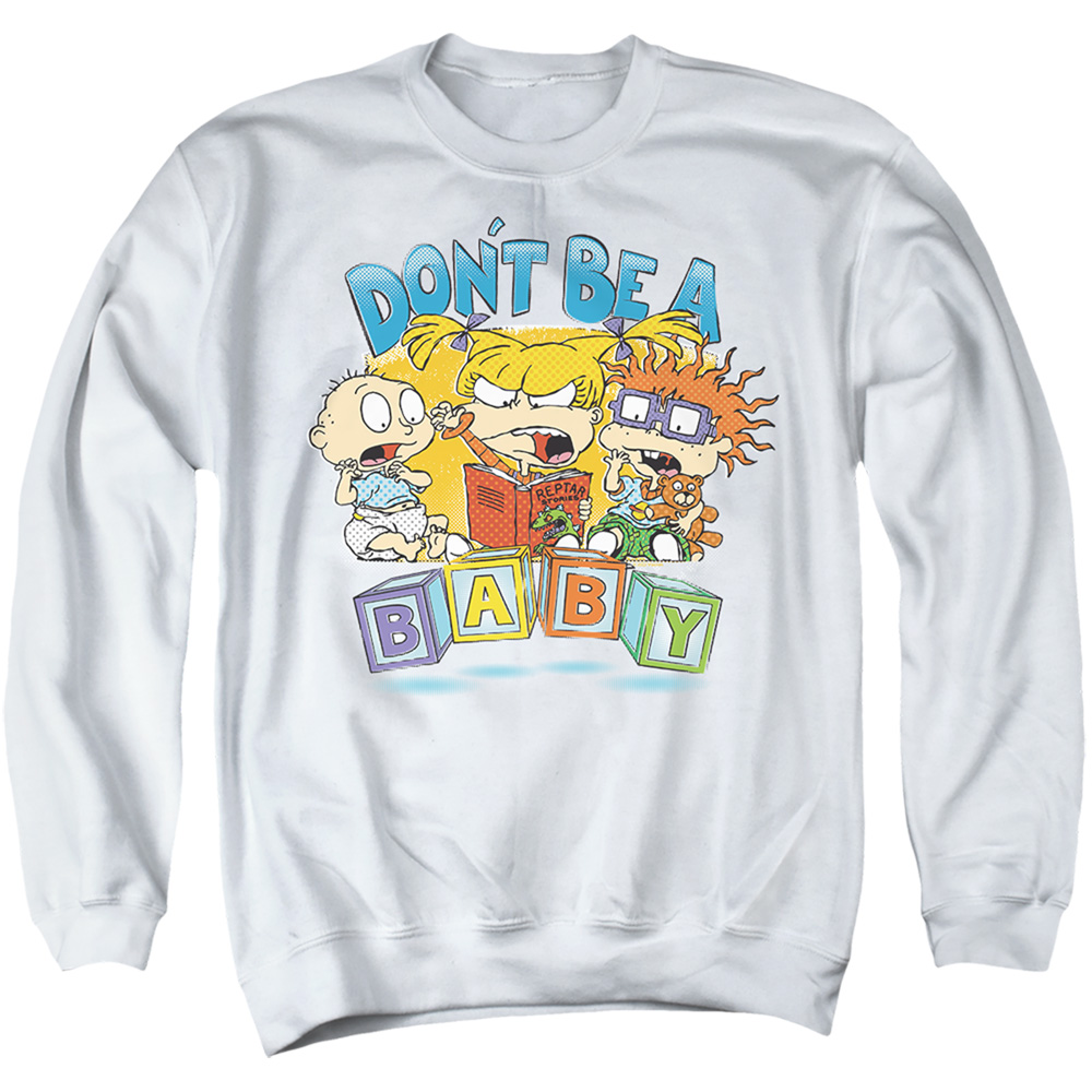 Rugrats & Dont Be A Baby Blocks-Adult Crewneck Sweatshirt, White - Medium