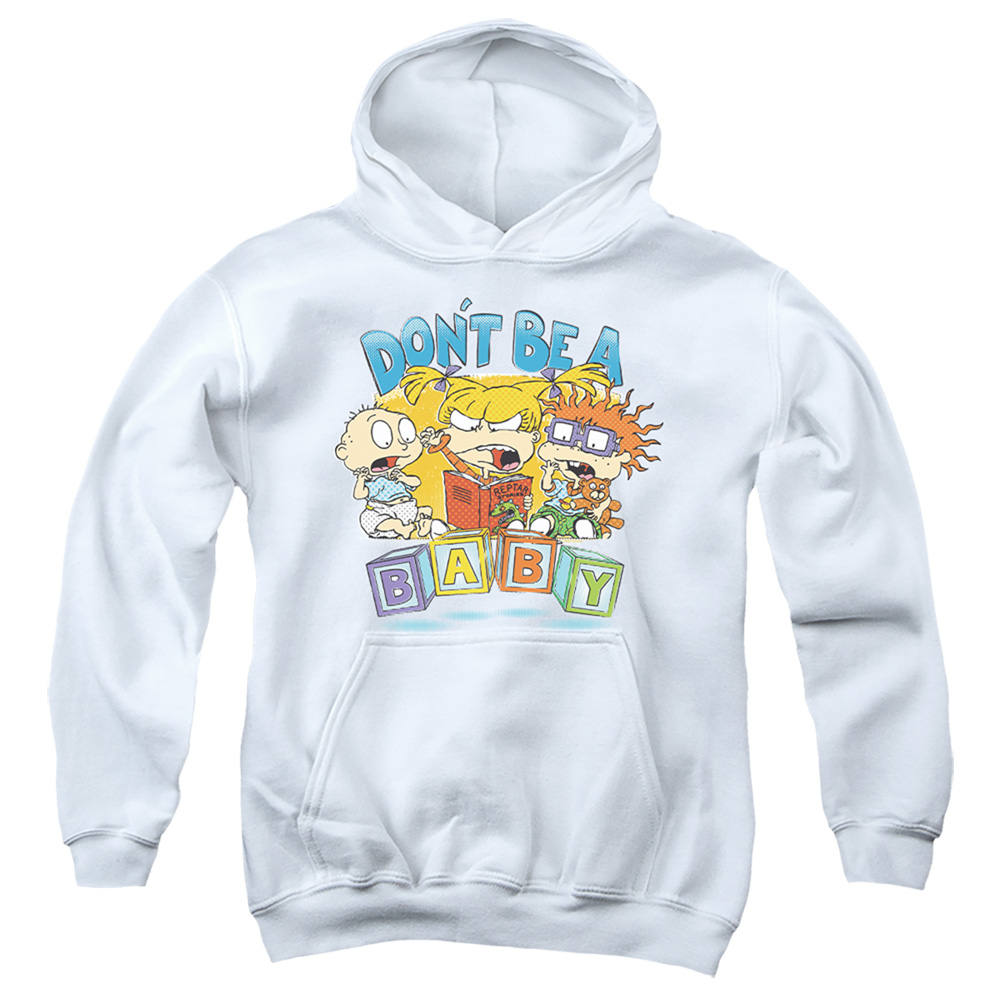 Rugrats & Dont Be A Baby Blocks-Youth Pull-Over Hoodie, White - Small