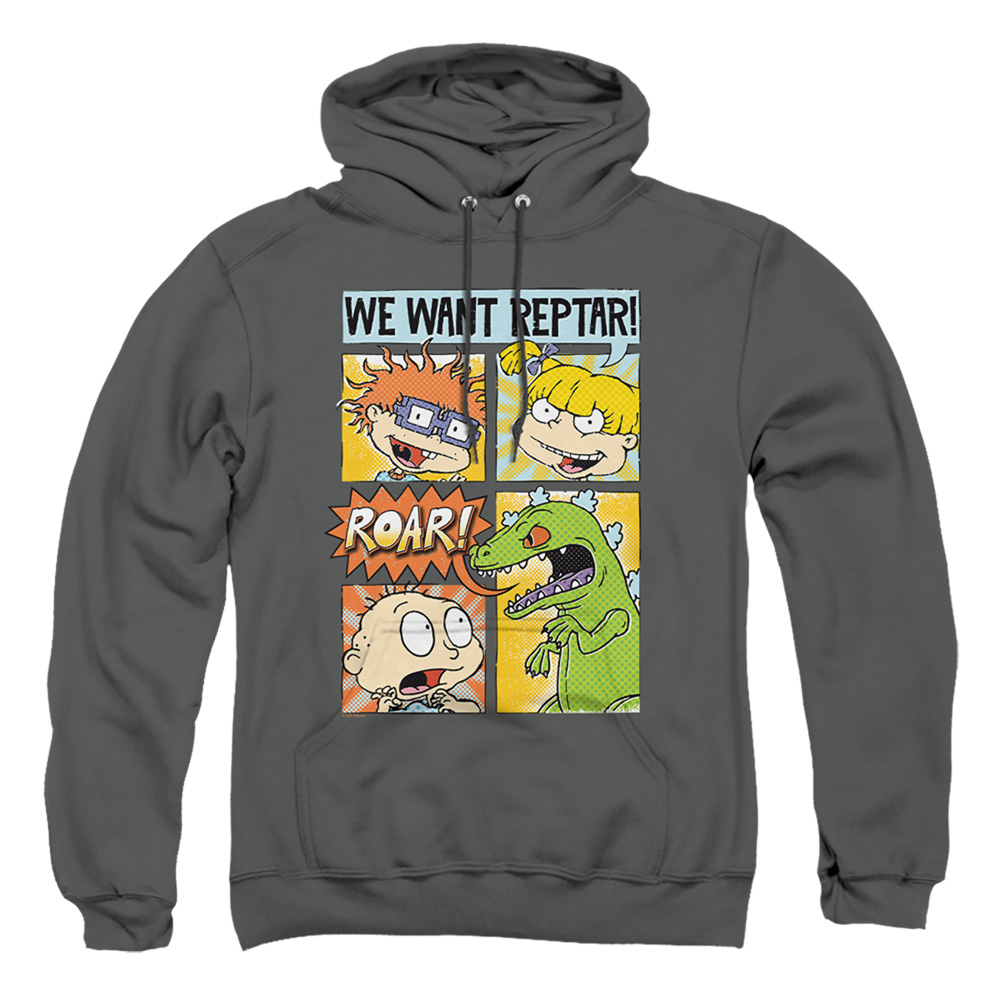 Rugrats & We Want Reptar Comic-Adult Pull-Over Hoodie, Charcoal - Medium