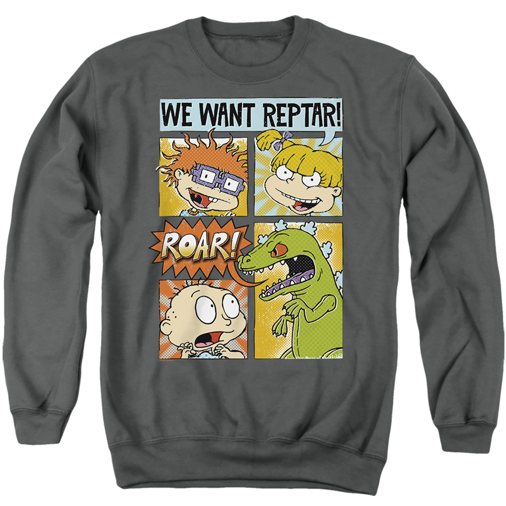 Rugrats & We Want Reptar Comic-Adult Crewneck Sweatshirt, Charcoal - Medium