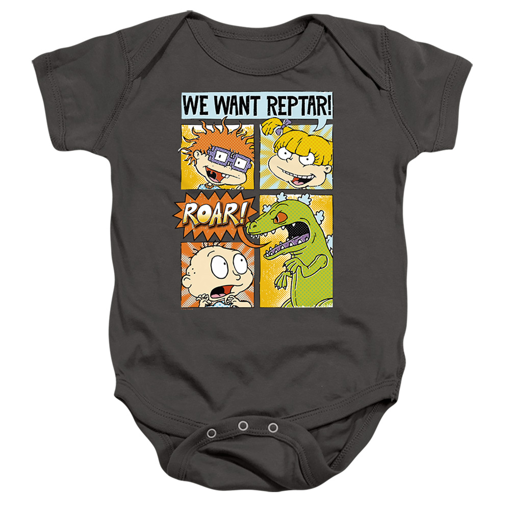 NICK233-SS-2 Rugrats & We Want Reptar Comic-Infant Snapsuit, Charcoal - Medium - 12 Month