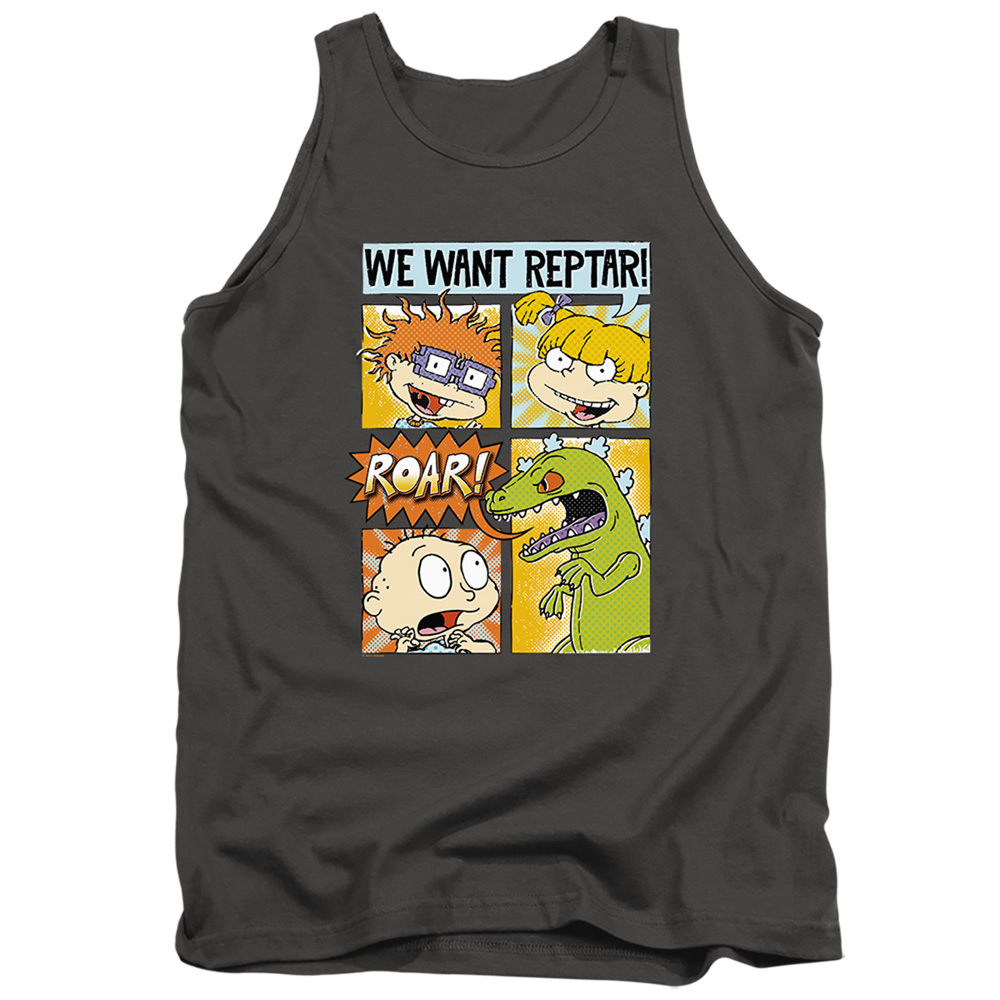 Rugrats & We Want Reptar Comic-Adult Tank Top, Charcoal - Medium